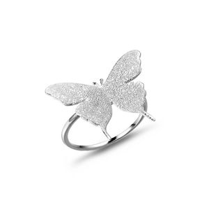 Toppmodefingerringsmycken för kvinnor Girls Lovely Gift 925 Sterling Silver Frosted Butterfly Silver Ring in Lucky Sonny 163q