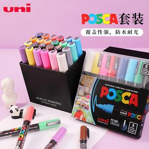 Uni Posca Paint Marker Pens Set Paket PC1M PC3M PC5M PC8K 15K Pigment Rotuladores Graffiti Zeichenstift für Rock Cerami 240229