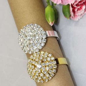 Whole- 12 pcs Silver golden rhinestone Napkin Rings Serviette Holder Wedding napkin202J