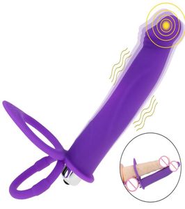 Silikon dubbel penetration penis vibrator band på dildo anal plug prostata massage sex leksaker för män sexo1889260
