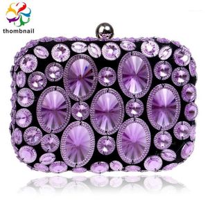 Purple Luxury Crystal Women Evening Bags Clutch Party Purse Ladies Wedding Bridal Diamond Beading Handbag 2020 New1299c