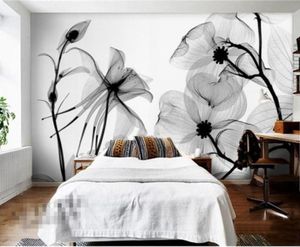 Bck White flower 3D Abstract Po Mural Wallcoverings Wallpapers Murals Wall Paper Roll Bedroom Wall Decor Custom Any Size34118442026377