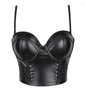 Camisoles Tanks Women Corset Sexy Black PU Leather Bustier Crop Top Fashion Lady Camisole Lingerie Bra Clubwear Summer Lowcut S8993255