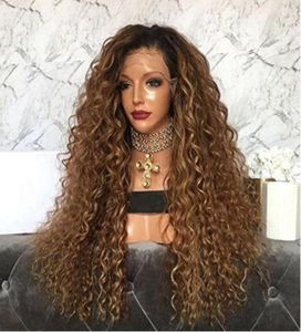 Kinky Curly Ombre Lace Peruka 1B 30 Pełne koronkowe peruki ludzkie włosy 8a Untgands Brazylian Lace Peruki Baby Hair For Black Women778021119213