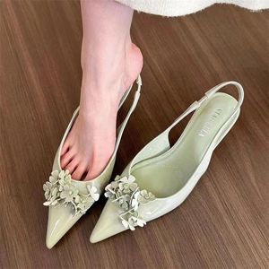 Dress Shoes 2024 Summer Pointed Women's Sandals Sexy Party High Heel Fashionable And Elegant Flower Single Legged Mule