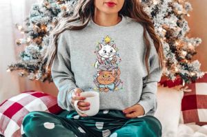 T-Shirt Merry Catmas Christmas Meowy Sweatshirt Trendy Cats Tree Pullover Top Cute Funny Crewneck Tee Kleidung Damen Winter