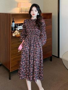 カジュアルドレス女性半分高いカラープリント長袖ドレス秋の冬フレンチ気質ウエスト