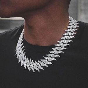 18MM Spike Chain 3 Row Cubic Zirconia Cuban Link Men's 14k White Gold Plated Hip Hop Necklace Fashion Big Heavy Spiked Shaped3183