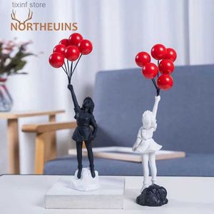 Dekorative Objekte Figuren NORTHEUINS Banksy Statue Mädchen mit Ballon Harz Ornament Figuren für Innen Wohnzimmer Schlafzimmer Kunst Dekor Zubehör Artikel T24