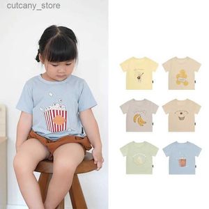 T-shirts Enkelibb Baby Boys and Girls Summer Cotton T-shirt Söt tårta Pop Corn Banana Print Tops Spädbarn Tees L240311