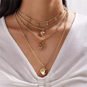 Hänghalsband lxy-w vintage mode boho guldplatta hjärtformad rund jordhalsband för kvinnor multilevel choker kedjor smycken gåva