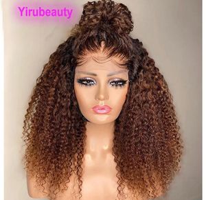 Indiskt mänskligt hår 4x4 spets peruk kinky curly 1b30 ombre två toner färg 1032 tum yirubeauty hel 180 densitet 2108994205