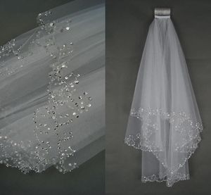 White or Ivory Short Wedding Veil with Crystal Edge with Comb 2 Beaded Bride Bridal Veils9326793