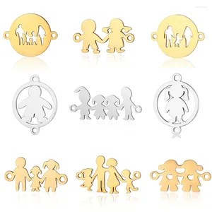 Charms 5pcs/lot Family DIY Wholesale 316 Stainless Steel Dad Mom Boy Connectors Charm Girl Sisters Brothers Jewelry Pendant