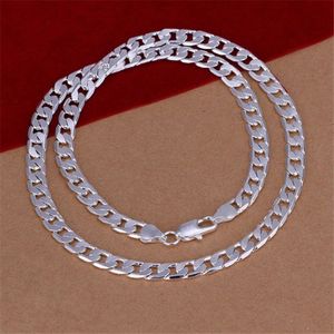 Cheap 6MM flat sideways necklace Men sterling silver plated necklace STSN047 fashion 925 silver Chains necklace factory chris1996