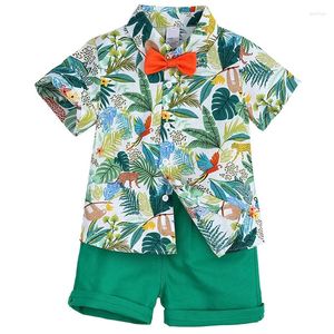 Комплекты одежды из 2 предметов, летние наряды для маленьких мальчиков, модная повседневная хлопковая пляжная футболка, шорты, детский бутик, комплект одежды для детей BC2110