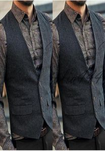 2019 Dark Gray Wool Hingringbone Tweed Steed Custom Made Mens Suit Suit Slim Groom Vests Vintage Wedding Vest Plus British Wai8131540