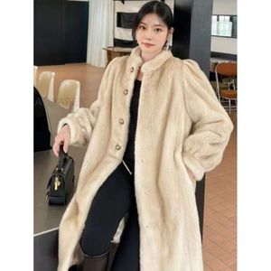 Cappotto invernale da donna in pile di visone Haining Fur collo medio lungo in piedi moda velluto nuova pelle 612256