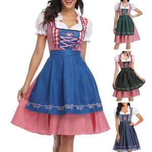 Dress High Quality Traditional German Plaid Dirndl Dress Oktoberfest Costume Outfit For Adult Women Halloween Cosplay Fancy Party