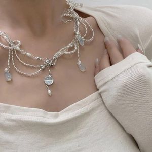 Naszyjniki wiszące Eleganckie wykwintne Waterdrop Circle Pearl Crystal Kulki łańcuchy Tassel Choker Koreańska biżuteria na kobiety ślub