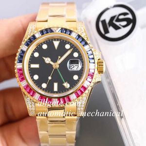 KS Factory 18K Gold Mens Watch Diamond Bezel Eta 2836 Automatisk rörelse 904L Stålarmband 116758 Vattentät lysande mekaniskt armbandsur