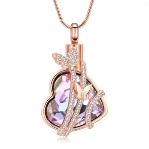 Pendant Necklaces Heart Shaped Crystal Butterfly Cremation Urn Necklace Locket Keepsake For Women