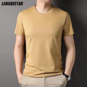 Top Grade 2.5% Mulberry Silk Summer Brand Tops Crewneck Tshirt Men Plain T-Shirt Short Sleeve Casual Fashion Mens Clothing 240306