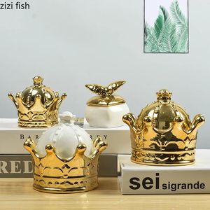 Crown Storage Tank Ceramic Jar smycken Box Candy Box Storage Bottle Home Organizer Hjärtformad dekorativ burk Decoration Hantverk 240307