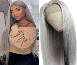 1830 tum Greydark Blue Color Synthetic Wigs Straight Simulation Human Hair For Women Transparent Ingen spets Wig1963329