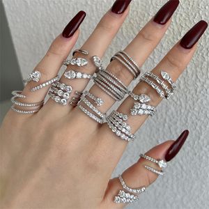 Stack Diamond Designer Ring for Woman Wed Love 925 Sterling Silver Heart Round Zirconia Prong Seting Förlovningsringar Kvinnor Anniversary Luxury Jewelry Presentlåda