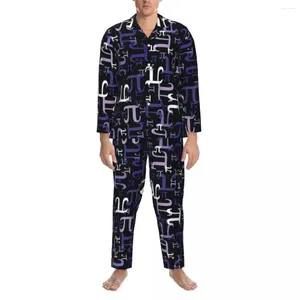 Herren-Nachtwäsche, Pyjama, Herren, lila, Mathe-Aufdruck, Schlafzimmer, Stücke von Pi, 2-teiliges Vintage-Pyjama-Set mit langen Ärmeln, warmer, übergroßer Heimanzug