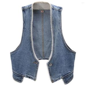 Kvinnors västar Fashion Denim Jacket för kvinnor plus storlek ärmlös Slim Waistcoat Vest Spring och Autumn T-shirt utanför kläder