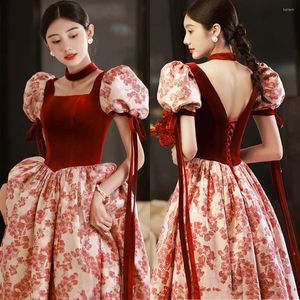 Abbigliamento etnico Abito da sposa cinese da sposa Donna Qipao Cheongsam Sexy Velluto bordeaux Backless Evening Party Retro Princess Prom