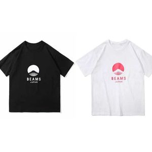 女性用Tシャツのハラジュクスタイルレジャーストリートウェアビーム日本トップティーシンプルレッドマウントプリント通気性コットンビームTシャツJ240309