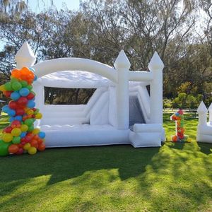 wholesale 4.5x4m (15x13.2ft) giant White PVC jumper Inflatable Wedding Bounce Castle With slide Jumping Bed Bouncy castles bouncer House with blower For Fun