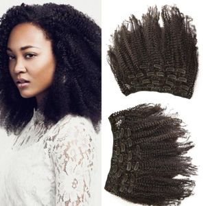 Geasy Top spetsklipp i hårförlängningar naturliga svart 100 peruanska mänskliga hår weft afro kinky curly för afroamerikanska svart w4036542