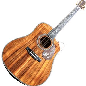 최신 41 인치 KOA 목재 클래식 민속 기타, Real Abalone Inlay, Rosewood Guard, D 형 기타, 무료 배송