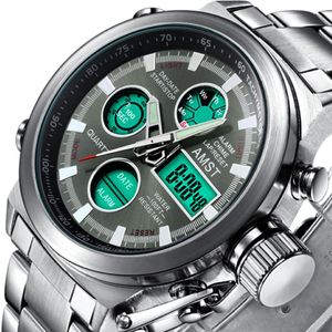 Podwójny wyświetlacz Czarne zegarki Mężczyźni Waches Electronic Luminous Quartz Sport Digital Watches Man Waterproof Relogio Masculino257e