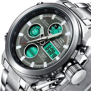 Orologi neri con doppio display Orologi da uomo Waches elettronici al quarzo luminoso Orologi digitali sportivi Uomo impermeabile Relogio Masculino257e