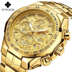 WWOOR Luxury Gold Mens Watch Top Brand Sport Grandi orologi da uomo Impermeabile al quarzo Data Orologio da polso Cronografo maschile Reloj Hombre T276S