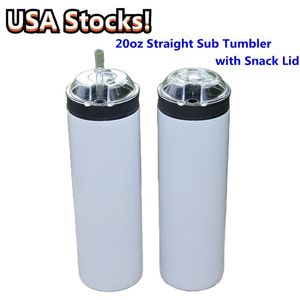 US Warehouse Sublimação 20 onças Snack Straight Tumbler Mug com tampa de palha de aço inoxidável com parede dupla isolada a vácuo Skinny Wate242x