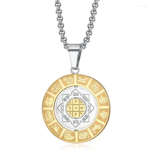 Ожерелья с подвесками, винтажное круглое поворотное китайское зодиакальное ожерелье с девятью дворцами и восемью триграммами, мужское ожерелье из нержавеющей стали Инь Ян, дроссель
