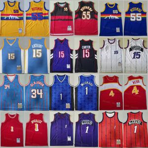 Vintage Basketball Throwback Spud Webb Jerseys 4 Tracy Mcgrady 1 Vince Carter 15 Dikembe Mutombo 55 Hakeem Oluwon 34 Retro Man Embroidery and Sewing