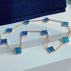 Vancf halsband Luxury Diamond Agate 18K Guldblommor Fyra bladgräs halsband Kvinnor Fashion Light Luxury V Gold Thick Plated Rose Gold Blue Jade Feeling Neckchain