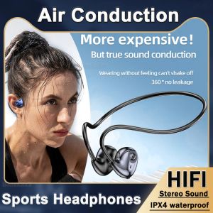 Ny luftledning Bluetooth -hörlurar Öppna Earhook Earphone Bass Sport Vattentät lång Batterilivslängd Trådlös headset med MIC