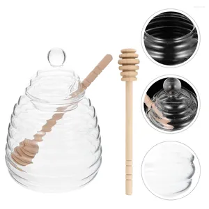 Dinnerware Sets Syrup Glass Honey Jar Transparent Holder Stirring Rod Container Clear Pot Storage