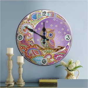 Diamond Målning Produkter 5D Tin Clock Owl Brodery Bild av Rhinestone Home Wall Decor med Diamonds 201201 Drop Delivery Garde DH3KJ