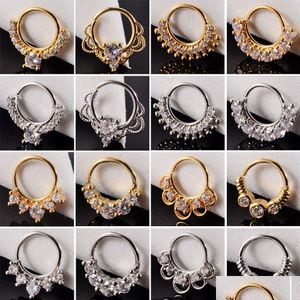 Anéis de botão de sino de umbigo 16 pcs Cz Nariz Hoop Narina Anel Dobrável Zircão Cartilagem Tragus Daith Brincos Septo Clicker Helix Conch Dhkfv