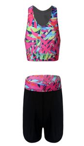 Barnkläder Summer Fashion Digital tryckt ärmlösa tankar Topp Ballett Dance Gym Workout Vest med Bottoms Shorts Girl Clothing S8626922