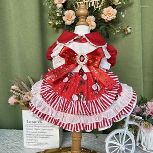 Hundebekleidung, niedlicher Weihnachtsdruck, Haustierkleidung, modisches, feines handgefertigtes Kristallschleifen-Party-Prinzessin-Kleid für kleine und mittelgroße Yorkshrie-Welpen